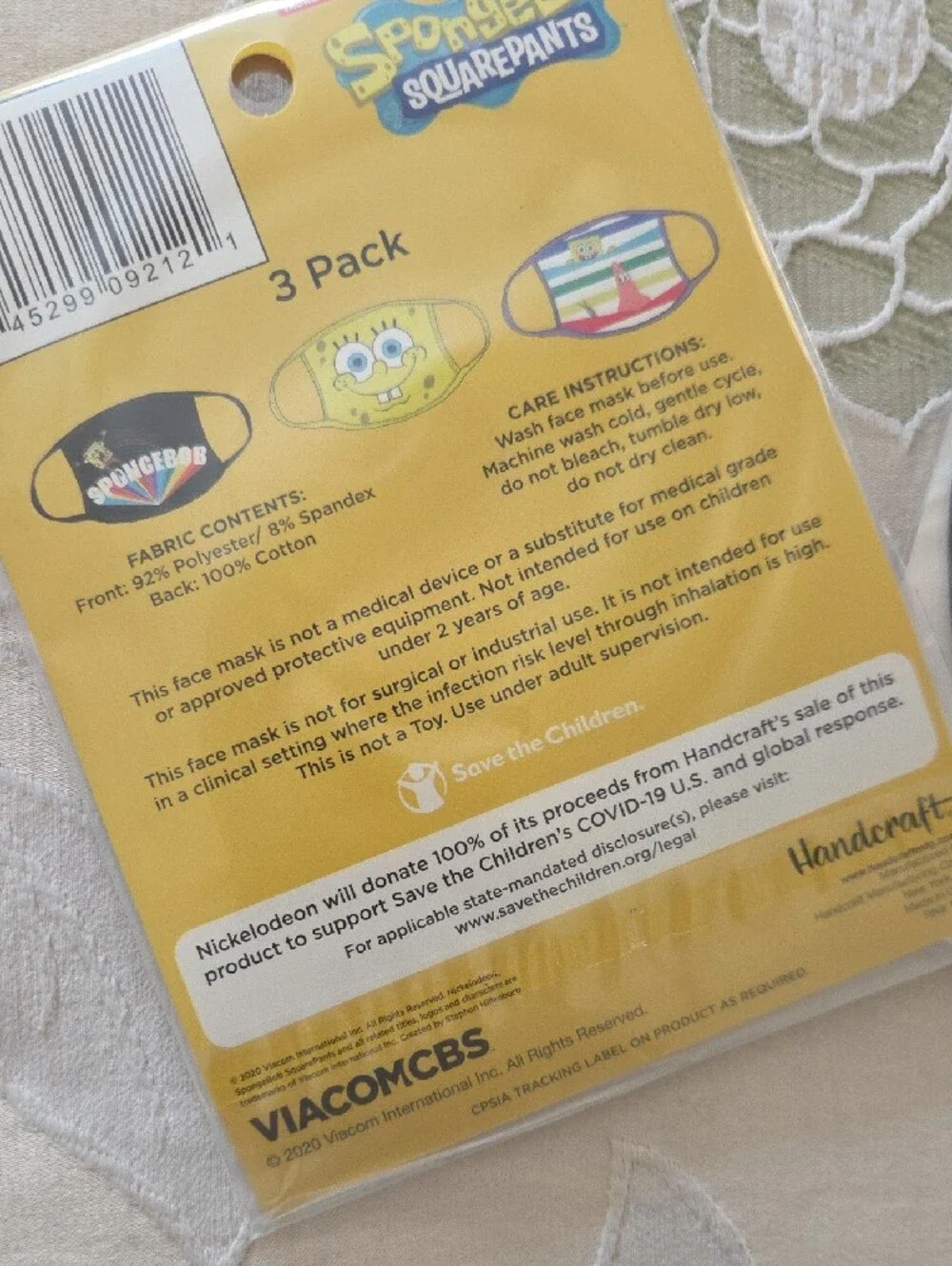 🌟SpongeBob Squarepants Black Face Masks with Rainbow Logo - 3 Pack